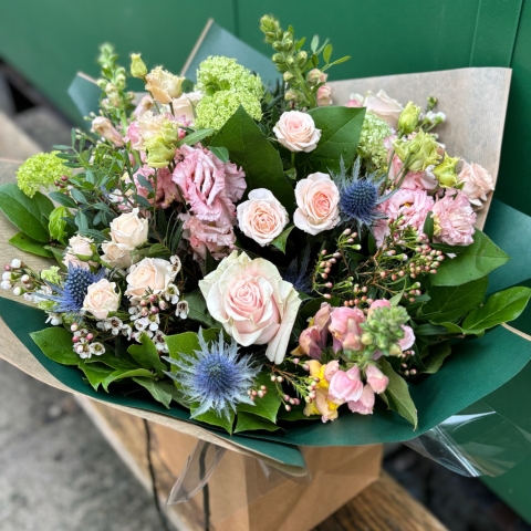 A Valentine's Day bouquet featuring soft pink roses for delivery in Darlington, Yarm, Stockton and Middlesbrough on the 14th February 