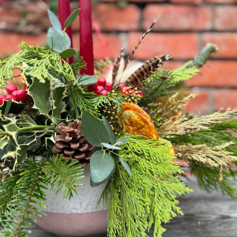 Christmas Table Arrangement with Candles 