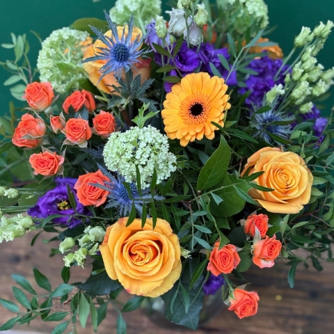 Vibrant Valentine’s Day bouquet with yellow roses and seasonal flowers, available for Valentine’s Day flower delivery in Darlington.