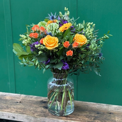 Vibrant Valentine’s Day bouquet with yellow roses and seasonal flowers, available for Valentine’s Day flower delivery in Darlington.