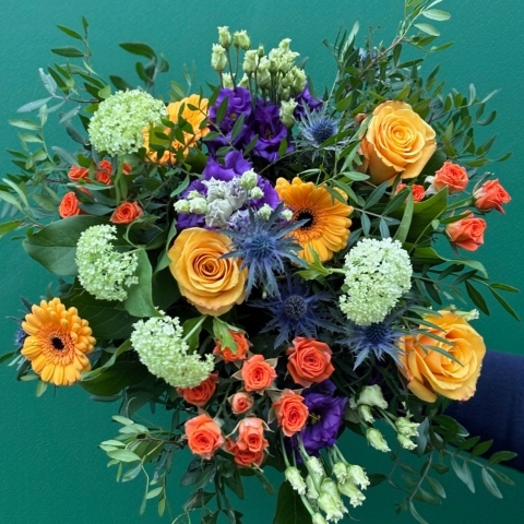 Vibrant Valentine’s Day bouquet with yellow roses and seasonal flowers, available for Valentine’s Day flower delivery in Darlington.