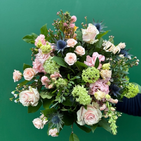 A Valentine's Day bouquet featuring soft pink roses for delivery in Darlington, Yarm, Stockton and Middlesbrough on the 14th February 