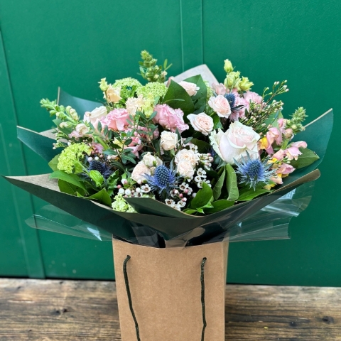 A Valentine's Day bouquet featuring soft pink roses for delivery in Darlington, Yarm, Stockton and Middlesbrough on the 14th February 
