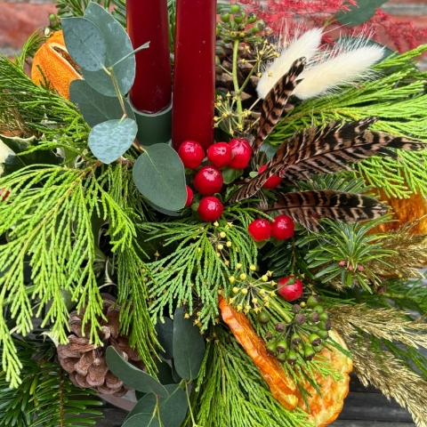 Christmas Table Arrangement with Candles 